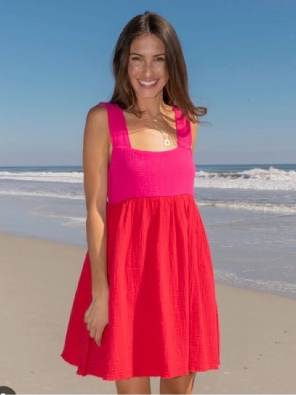 ❤️ NWOT! NATURAL LIFE TRICIA MINI DRESS - RED/PINK COTTON GAUZE, LARGE